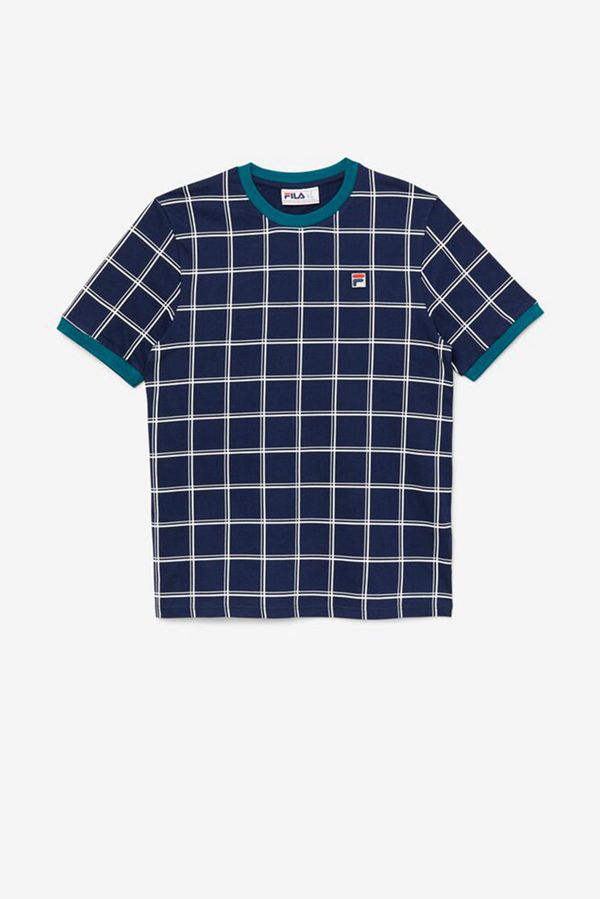 Fila Slate Ringer Checkered Men's Tee - Navy/White,NZ 360-28075